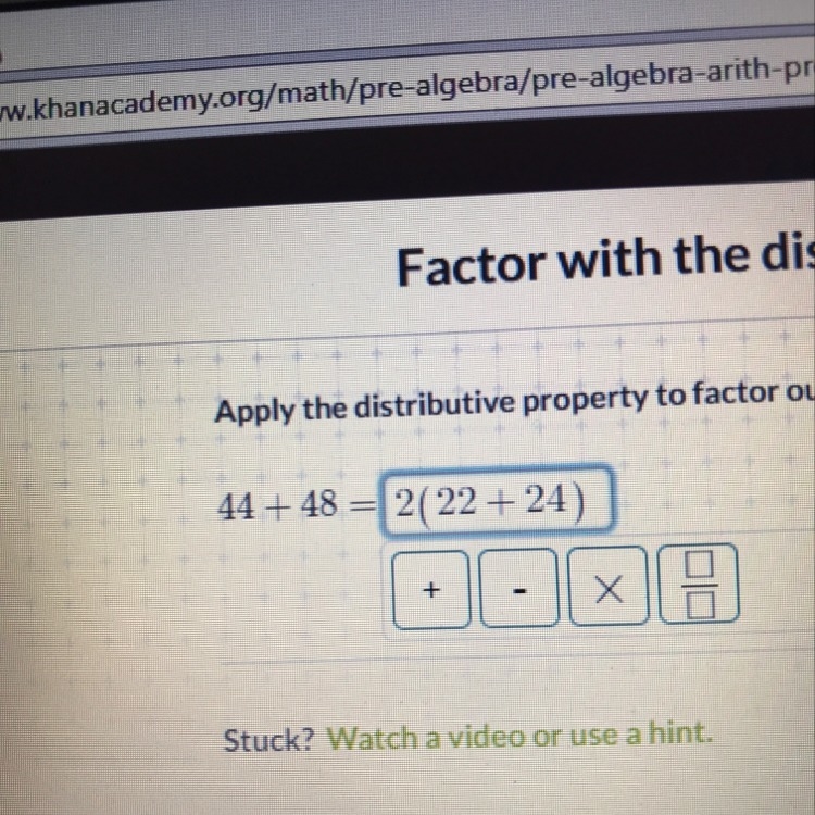 Distributive property to factor out the greatest common factor-example-1