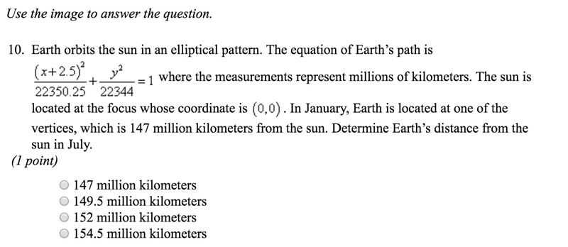 Earth orbits the sun in an elliptical pattern. The equation of Earth's path is.... where-example-1