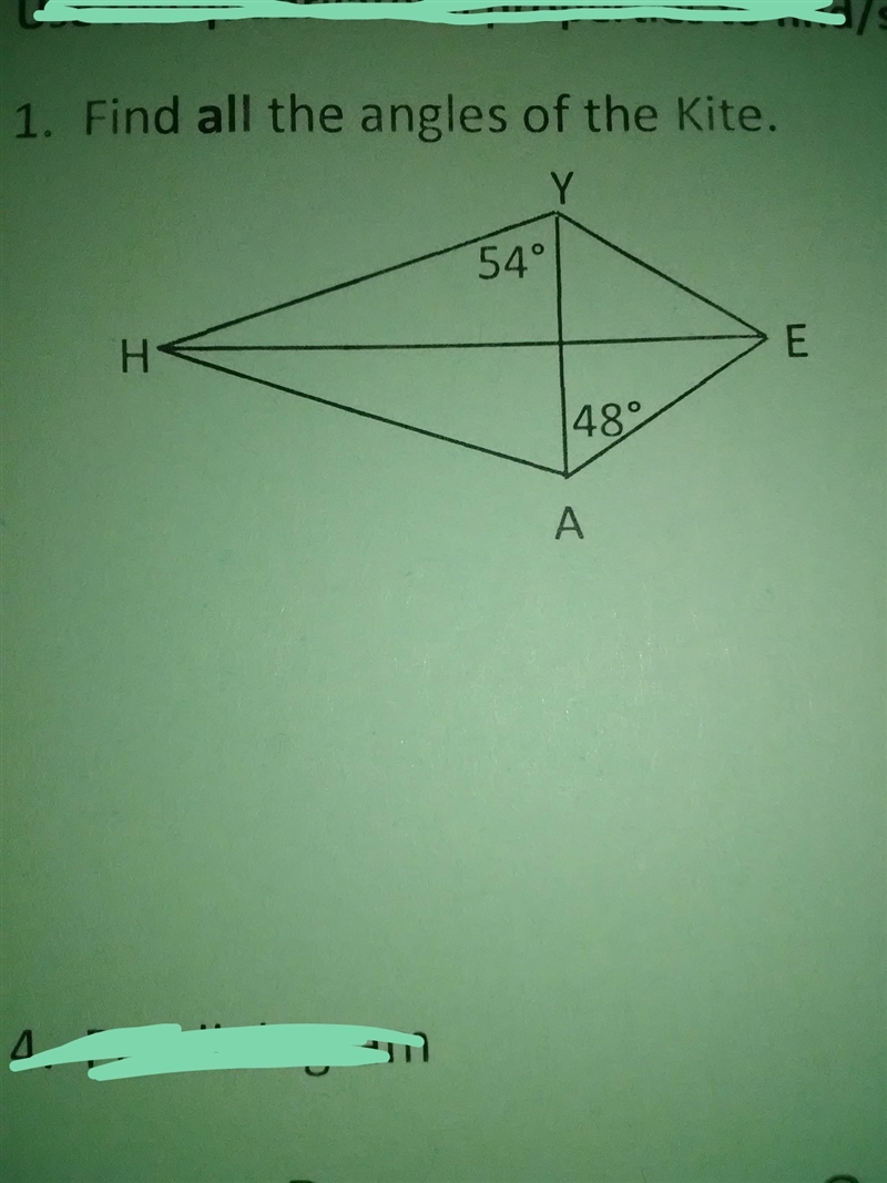 Can someone tell me the angles of this kite? I need angles h, y, e, and a.-example-1