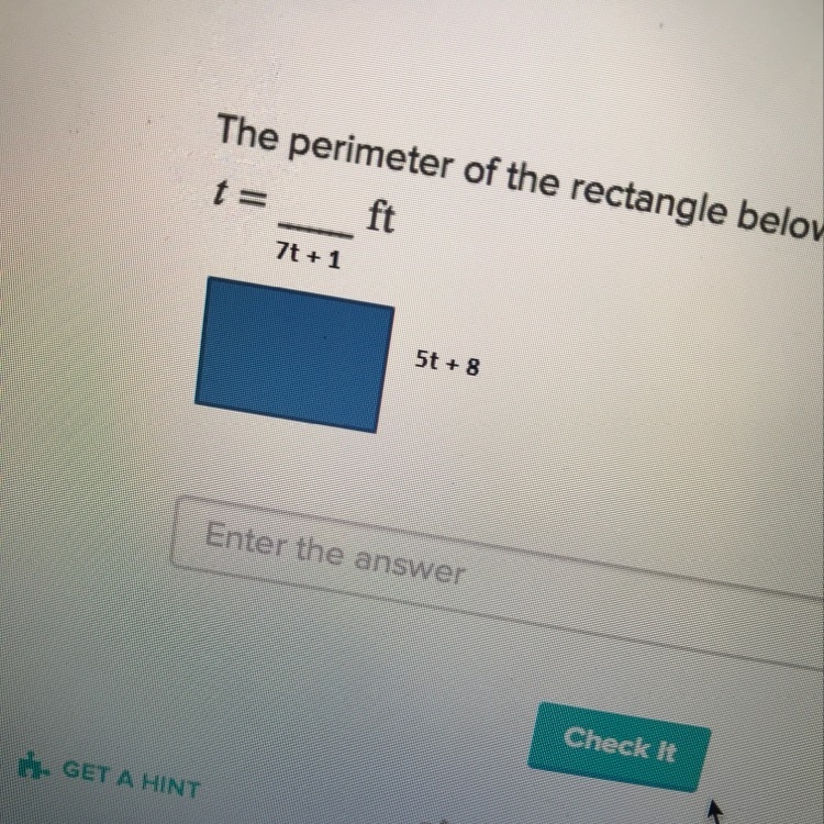 PLS HELP The perimeter of the rectangle below is 162 ft. T= ft.-example-1