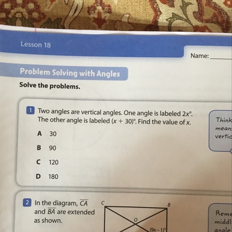 Two angles are vertical angles. One angle is labeled 2x. The other angle is labeled-example-1