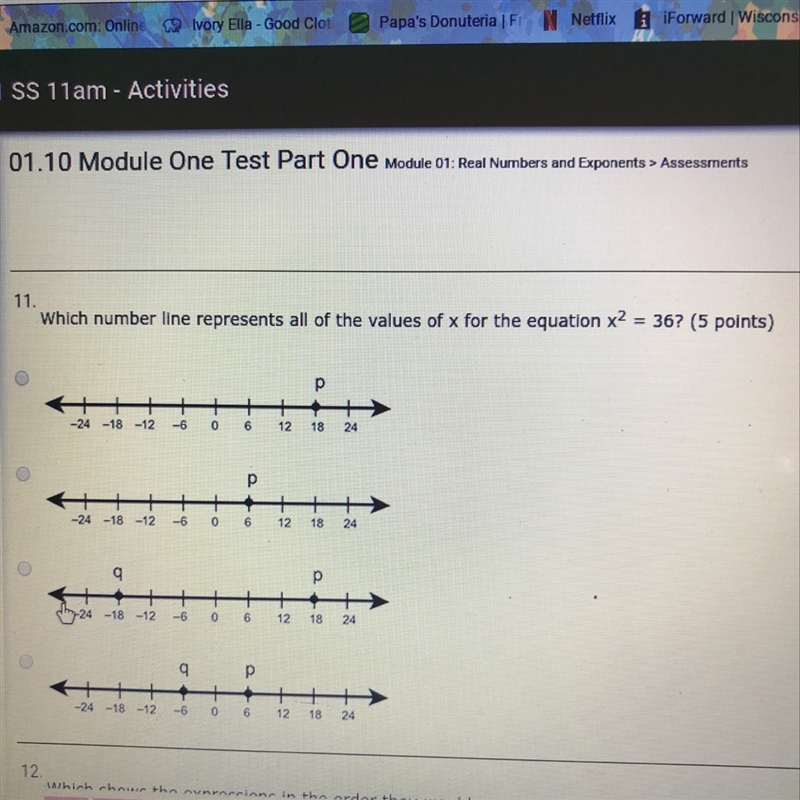 Which number line represents all of the values of x for the equation x^2 =36-example-1