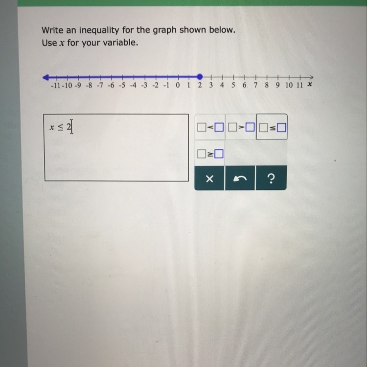 The answer I got was x is less than or equal to 2 but I’m not sure if I’m correct-example-1