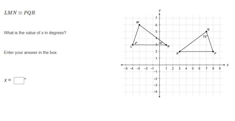 LMN≅PQR What is the value of x in degrees? Enter your answer in the box. ​x​ = °-example-1