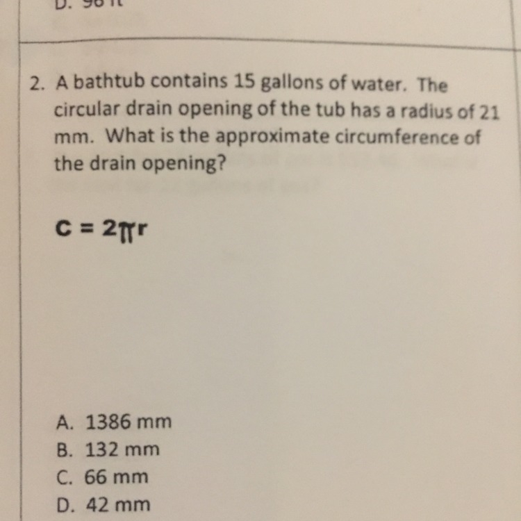 A bathtub contains 15 gallons of water. The circular drain opening of the tub has-example-1