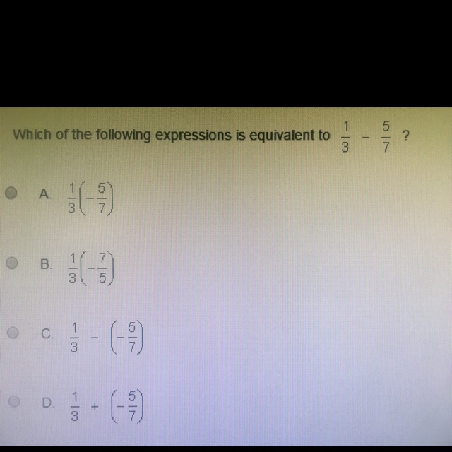 Which of the following expressions is equivalent to 1/3-5/7-example-1