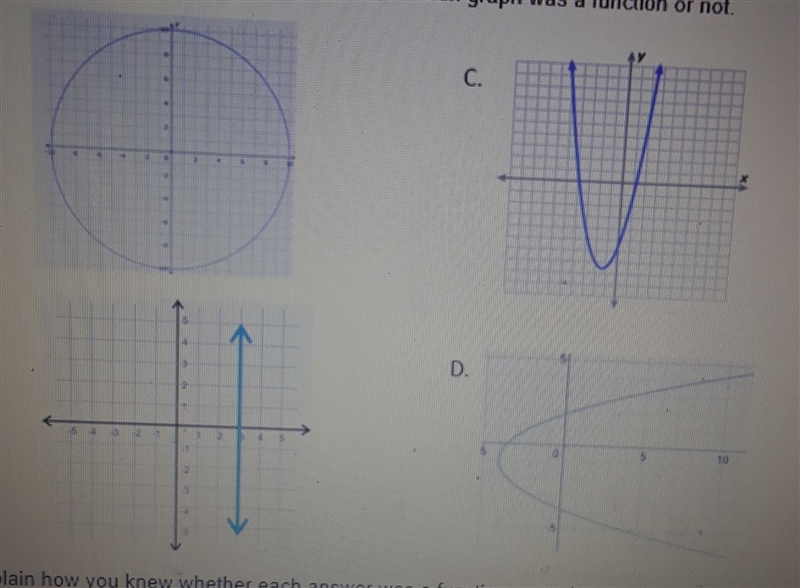 Which graph is a function, and explain how you knew whether each graph was a function-example-1