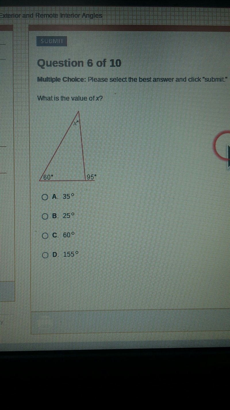 I'm not sure but my guess I's 35° can someone help ?-example-1