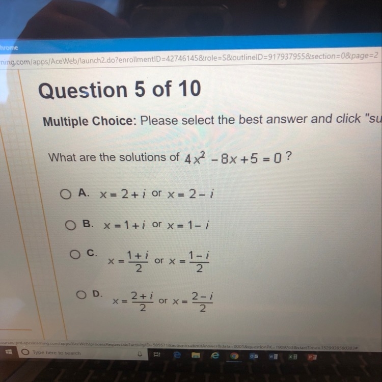 PLS HELP! What are the solutions of 4x^2-8x+5=0-example-1