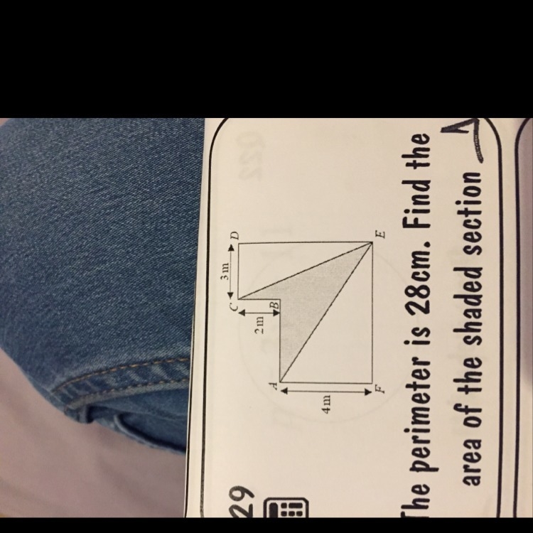 The perimeter is 28cm. Find the area of the shaded section-example-1