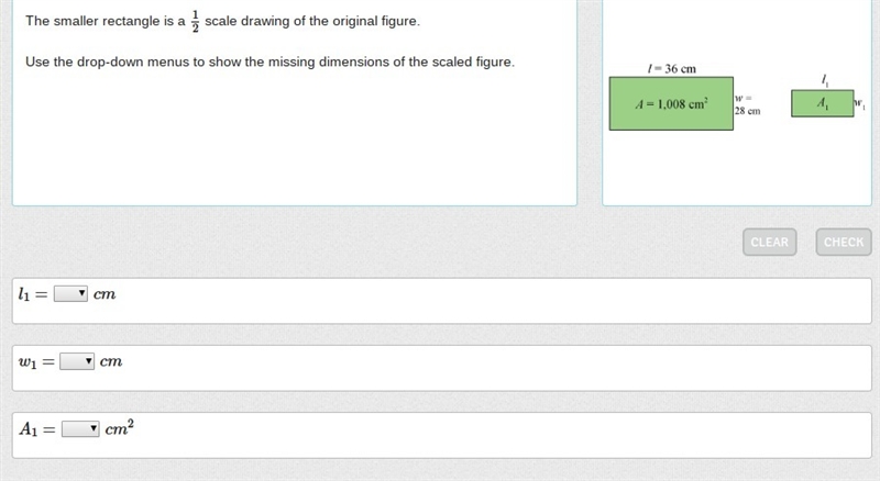 The smaller rectangle is a 1/2 scale drawing of the original figure. Use the drop-example-1