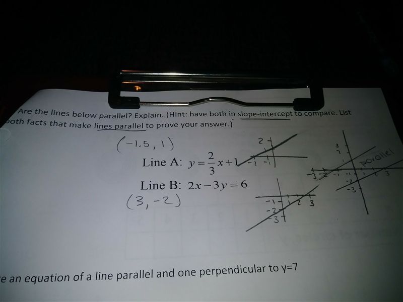 Are y=2/3x+1 and 2x -3y=6 parallel-example-1