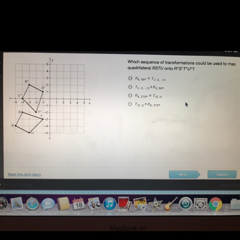 Which sequence of transformations could be used to map quadrilateral RSTU onto R”S-example-1