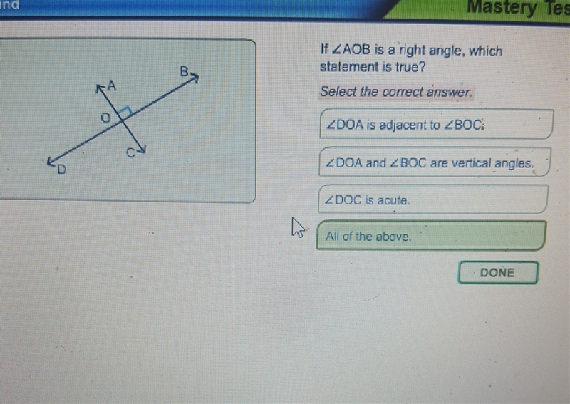 If AOB is a right angle, which statement is true, does anyone know???-example-1