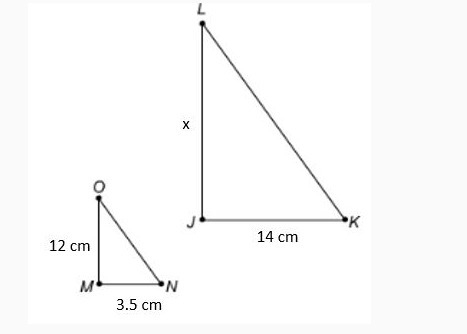 Triangle JKL and Triangle MNO are similar triangles. What is the measure of side LJ-example-1