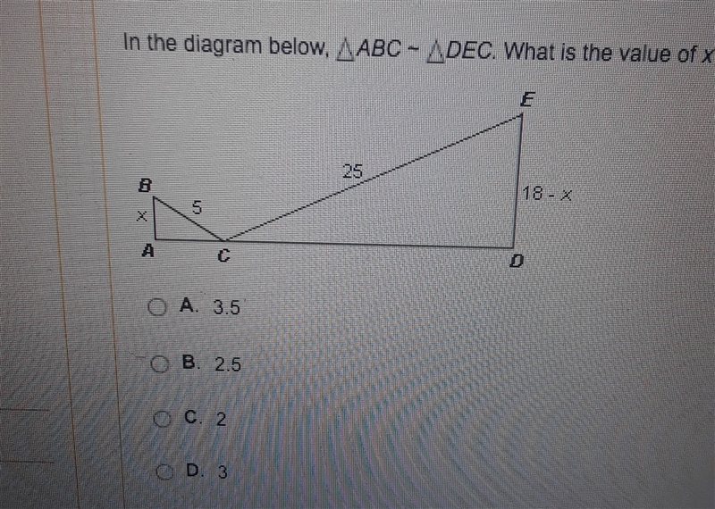 In the diagram below, ABC ~ DEC. What is the value of x?-example-1