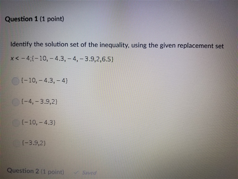 Identify the solution set of the equality using the given replacement set-example-1