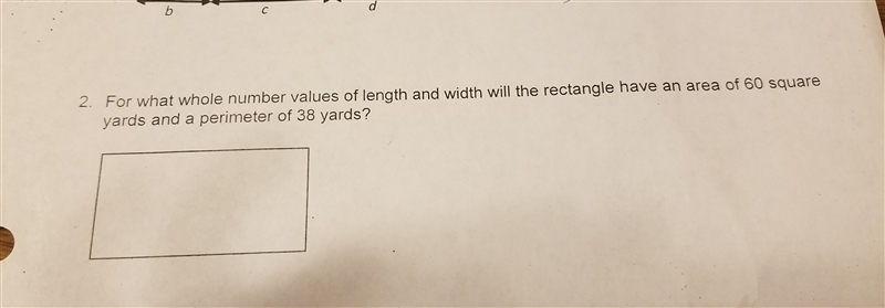 for what number value of lengthy and width will the rectangle have a area of 60 square-example-1