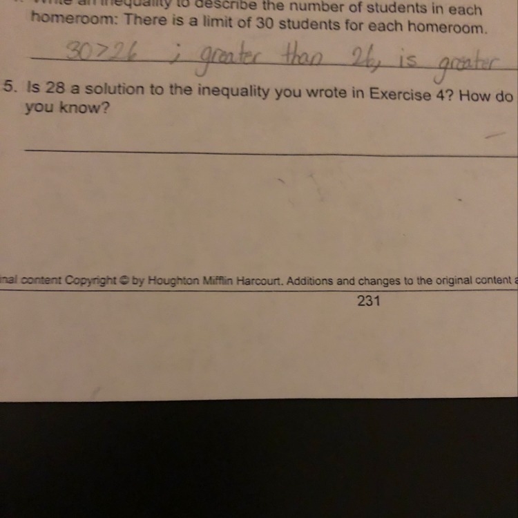 Is 28 a solution to the inequality you wrote in exercise 4? How do you know? Exercise-example-1