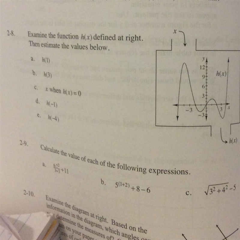 2-8 Examine the function h(x) defined at right. Then estimate the values Below.-example-1