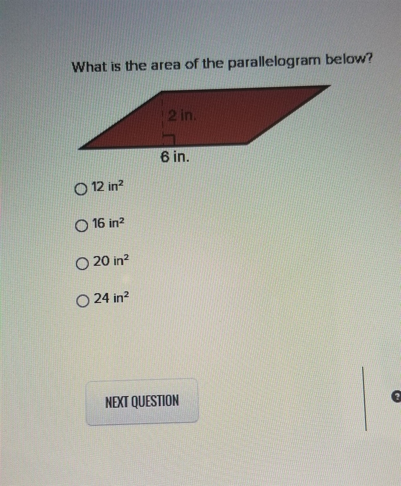 What is the area of parallelogram below-example-1