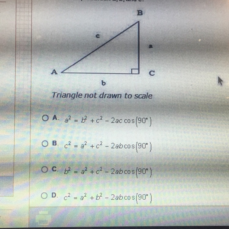 Given the triangle below, Which of the following equations correctly represents the-example-1