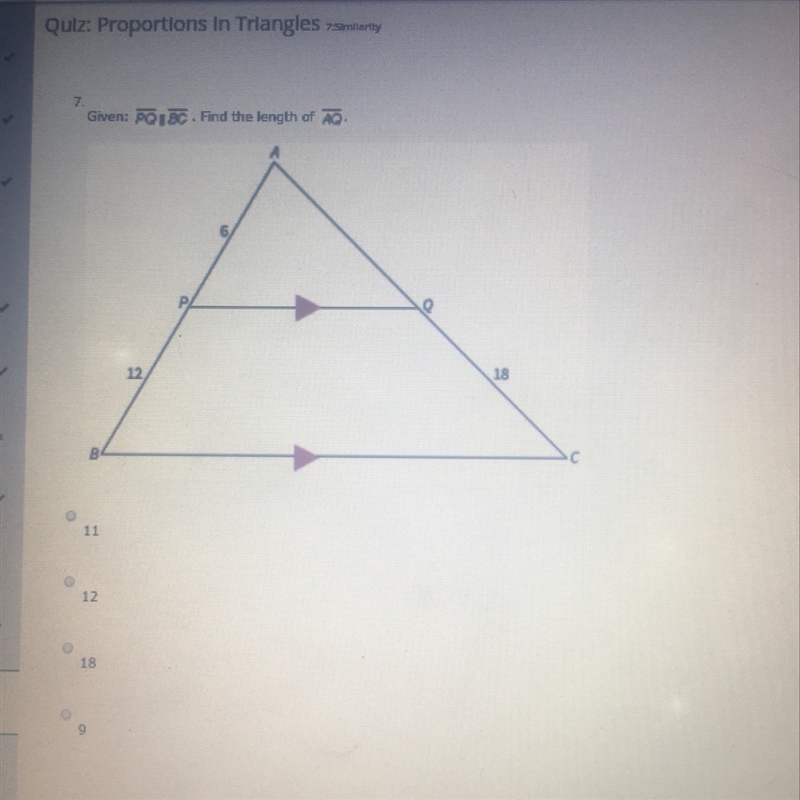 Given PQ||BC find the length of AQ-example-1