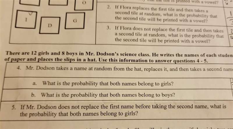 there are 12 girls and 8 boys in Mr. Dodsons class he writes D names of each student-example-1