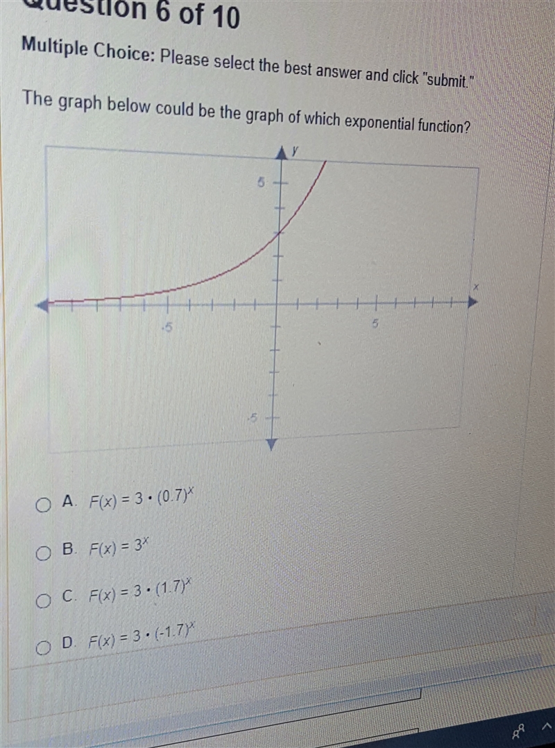 The graph below could be the graph of which exponential function-example-1