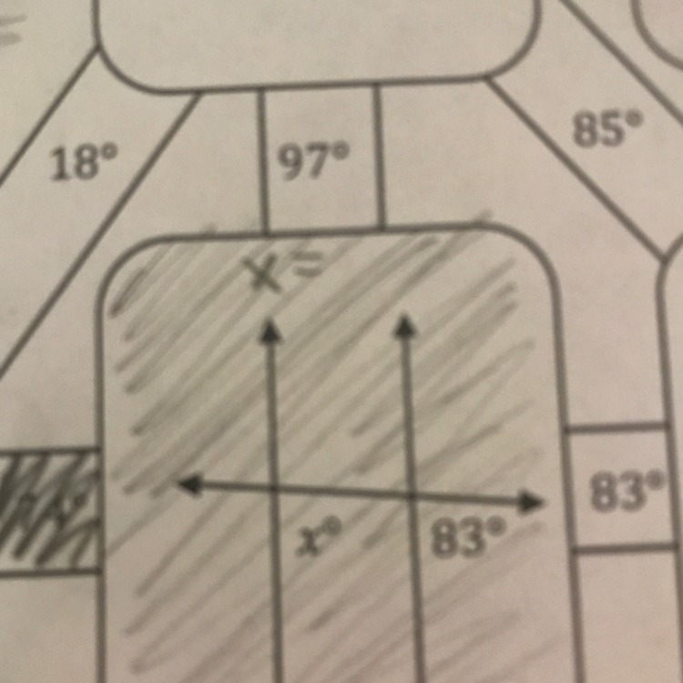 Welp, so okay, my friend said that the 2 angles (x and 83) are congruent because they-example-1