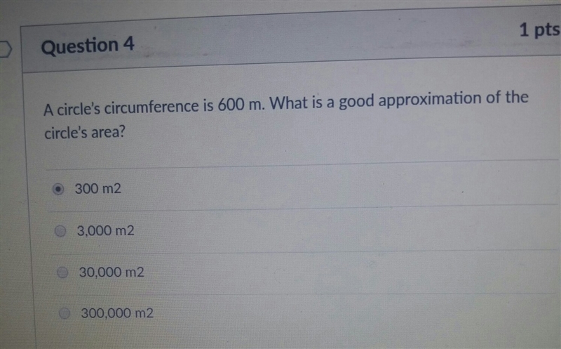 A circle's circumference is 600 m. What is a good approximation of the circle's area-example-1