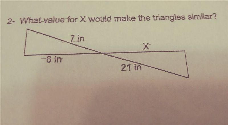 What value for x would make the triangles similar-example-1