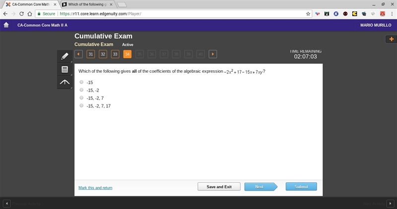 Which of the following gives all of the coefficients of the algebraic expression-example-1