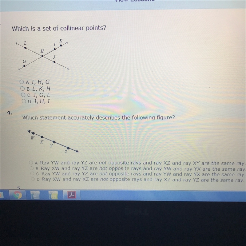 Which is a set of collinear points and which statement describes the drawing. Can-example-1