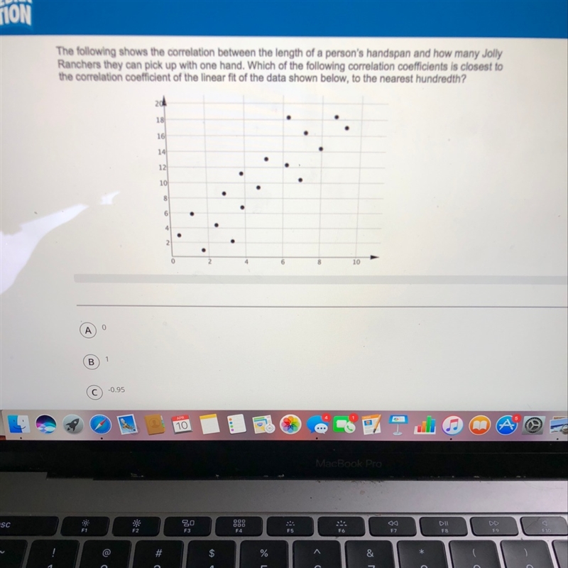 The following shows the correlation between the length of a persons handspan and how-example-1