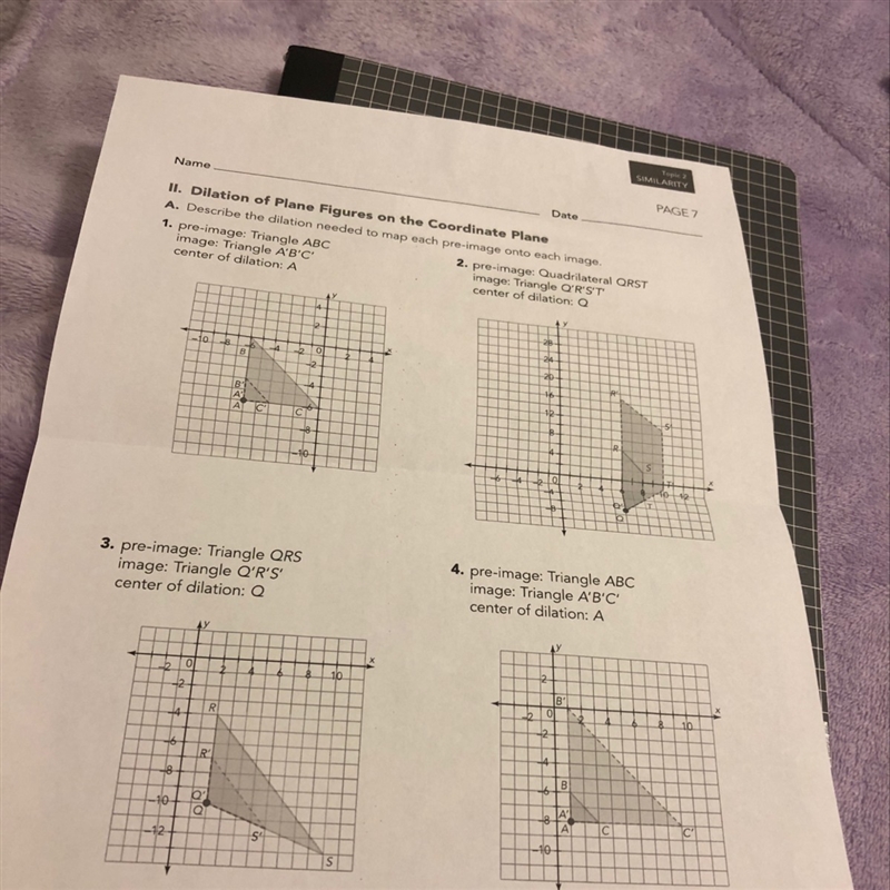 Describe the dilation needed to map each pre-image onto each image.-example-1