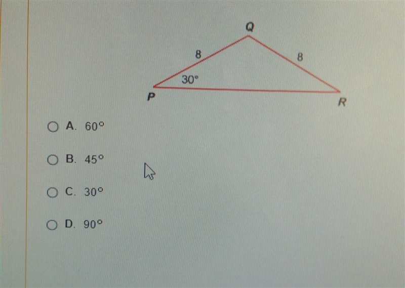 In the triangle below, what is the measure of angle R?-example-1