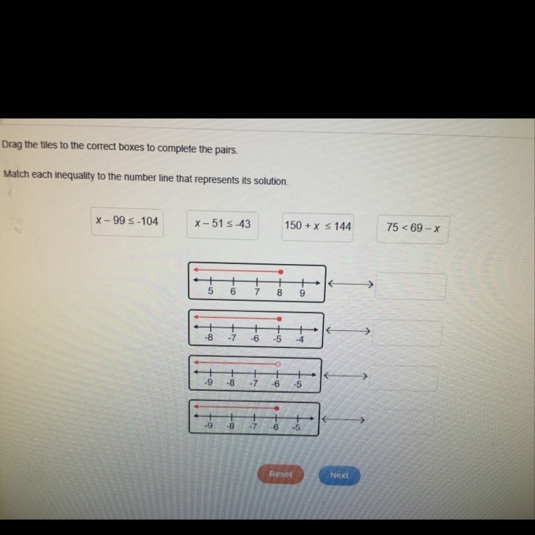 Match each inequality to the number line that represents its solution-example-1