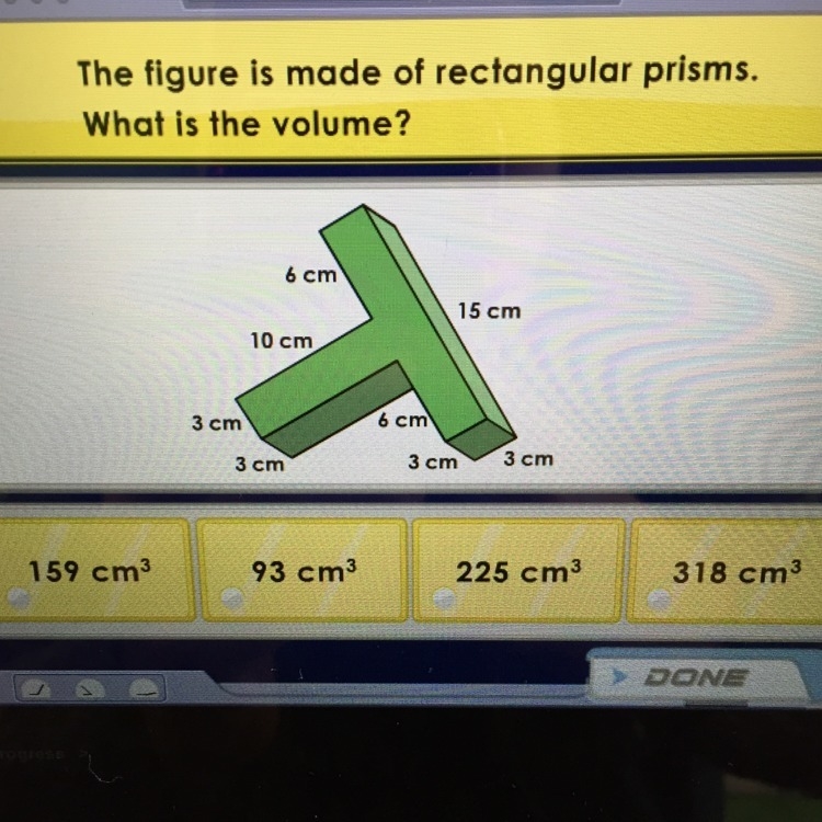 The figure is made of rectangular prisms what is the volume?-example-1