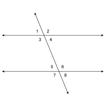 Which pair of angles are adjacent angles? A. 1 and 4 B. 1 and 3 C. 3 and 6 D. 5 and-example-1