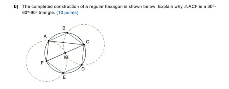 Explain why triangle ACF is a 30-60-90 degree triangle.-example-1