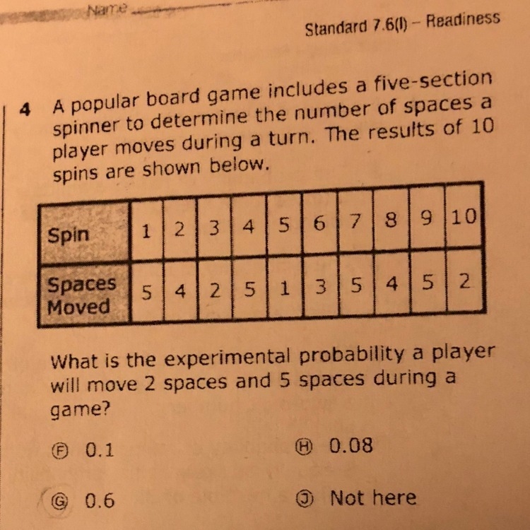 The experimental probability a player will move 2 spaces and 5 spaces during a game-example-1