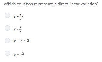 Which equation represents a direct linear variation?-example-1