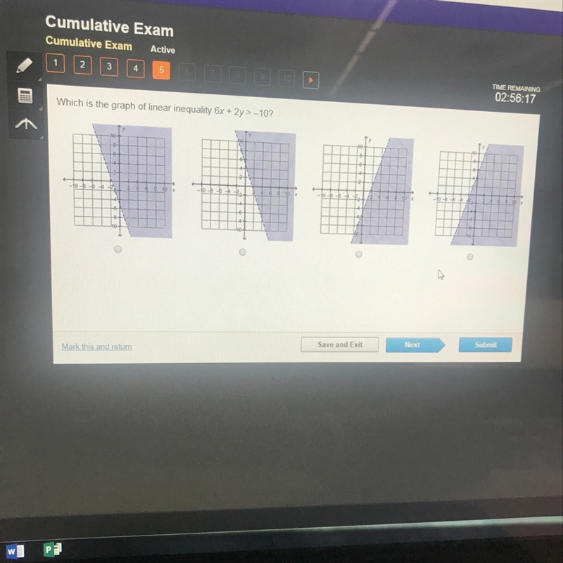 Which is the graph of linear equality 6x+2y>-10?-example-1