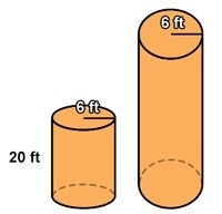 A cylindrical water tank has a radius of 6 feet and a height of 20 feet. A larger-example-1