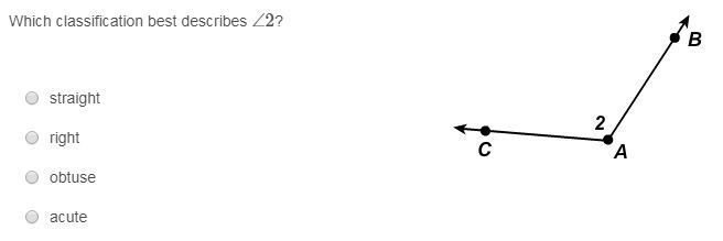 Which classification best describes ∠2? straight right obtuse acute-example-1