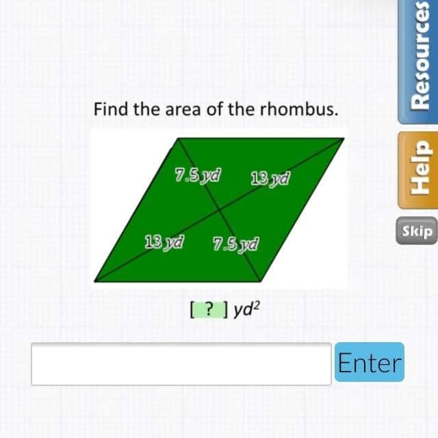 Geometry!!Find the area of the rhombus!!-example-1