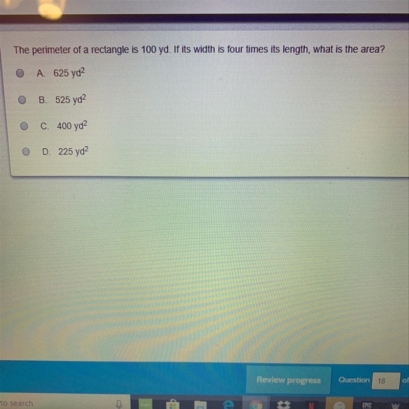 If it’s width is four times it’s length what is the area-example-1