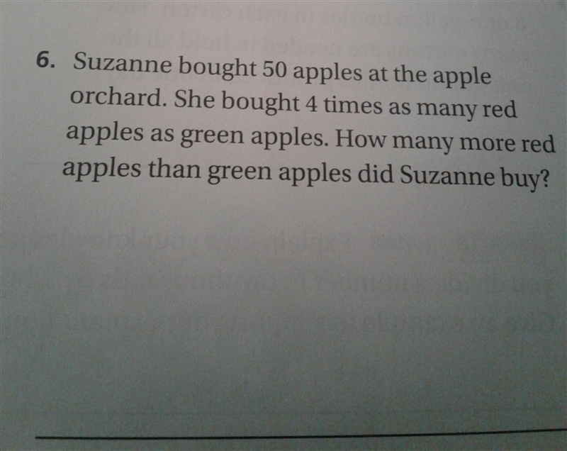 Suzanne bought 50 apples at the apple orchard. She bought 4 times as many red apples-example-1