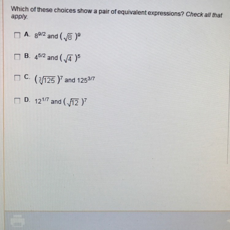 Which of these choices show a pair of equivalent expressions? Check all that apply-example-1